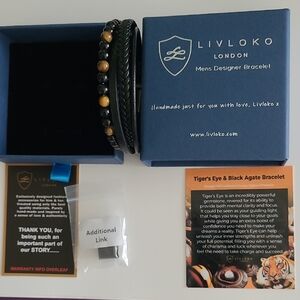 Men's Tiger Eye Leather. Bracelet Hand Crafted Piece Symbol Strenght& Courage NW